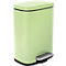 Poubelle vert clair avec couvercle, marchepied et bord noir.
