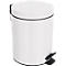Poubelle blanche avec couvercle et pédale, accents noirs.