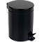 Poubelle cylindrique noire, avec couvercle, marchepied et poignée.