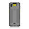 Smartphone gris avec des accents jaunes, écran tactile, date et heure, et applications. La marque "Newland" est visible.