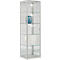 Mueble de presentación de pie, puerta abatible, 4 estantes, marco de aluminio, cristal de seguridad templado, An 500 x Pr 500 x Al 1800 mm, plata
