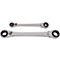 Two silver ratchet wrenches, one smaller than the other, with black inner rings.