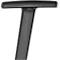 Black chair armrest. The top part is horizontal, the bottom part is vertical.