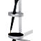 Metal umbrella stand with a black umbrella.