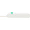 Appareil électronique blanc, bouton vert, câble.