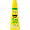 Yellow UHU all-purpose glue bottle, with green cap and green accents, with text.