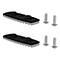 Deux blocs rectangulaires noirs avec des bords gris et deux élévations rondes noires. En outre, quatre vis argentées.