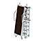 Opgevouwen opvouwbaar platform met bruin houten oppervlak en metalen frame.