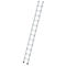A silver ladder standing diagonally upwards against a white background.