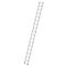 A gray ladder extending upwards diagonally against a white background.