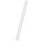 Metal ladder against a white background, slightly tilted.