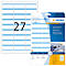 Sheets of labels and a package of name labels. Inscription: "27". Blue lines on white background.