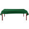 Table verte rectangulaire avec des pieds rouges. Le dessus de la table est recouvert d'une nappe verte.