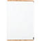 White whiteboard with light wood frame. There is a metal pen hole in the top right corner.