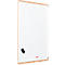 White whiteboard with wooden frame. A red pen and a sponge at the bottom right.