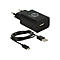 Schwarzes Navilock USB-Netzteil mit dazugehörigem USB-Kabel vor weißem Hintergrund.