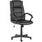 Black office chair with high backrest, armrests and castors. Seat and back padded.
