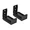 Zwei schwarze Halterungen für eine Soundbar, mit Schaumstoffpolstern. Zwei Löcher für Schrauben.