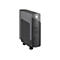Schwarzer PC-Tower. Oben KnÃ¶pfe und AnschlÃ¼sse fÃ¼r USB und Audio.