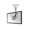 Weiße Deckenhalterung für Monitore mit VESA-Aufnahme vor grauem Bildschirmhintergrund.