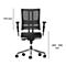 Office chair against a white background. Black seat, mesh backrest, armrests and chrome base. Dimensions: 510 mm and 465-560 mm.