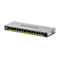 Commutateur Netgear gris avec 16 ports. Le nom Netgear est en haut, les ports sont numérotés et munis de voyants lumineux.