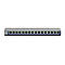 Ein silberner Netzwerk-Switch mit 16 Ports, die sich in einer Reihe über die Vorderseite erstrecken.
