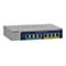 Netgear MS108UP Netzwerk-Switch mit 8 Ports, Metallgehäuse, Status-LEDs und PoE-Anschlussbeschriftung.