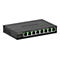 Schwarzer Netzwerk-Switch mit acht AnschlÃ¼ssen, Marke Netgear. Aufschrift: 100M, 2.5G, 10M, MS108.