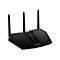 Schwarzer WLAN-Router mit drei Antennen, einer Reihe von LEDs und der Aufschrift "Nighthawk".