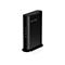 Ein schwarzer Nighthawk-Router steht aufrecht. Vier blaue Lichter und der Schriftzug Nighthawk sind sichtbar.
