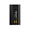 RÃ¼ckseite eines schwarzen Routers mit AnschlÃ¼ssen fÃ¼r Netzwerkkabel, USB und Strom.