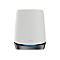 Weißer Orbi WLAN-Router mit unterem dunkelgrauen Bereich und leuchtend blauer Status-LED.