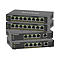 Quatre commutateurs rÃ©seau noirs Netgear empilÃ©s, avec ports Ethernet et LED vertes. Chaque appareil porte un nom de modÃ¨le.