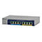 Switch Netgear gris avec faÃ§ade bleue et jaune. Ports Ã©tiquetÃ©s, logo de la marque et nom du modÃ¨le.