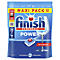 Un paquet de tablettes pour lave-vaisselle Finish Powerball, bleu et blanc avec un accent rouge. Inscription : Maxi Pack 52 Tabs.