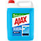 Bouteille de produit de nettoyage bleue avec un bouchon rouge et une poignée blanche. Texte : AJAX.