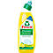 Bouteille de nettoyant WC Frosch jaune avec un bouchon vert. Inscription: Nettoyant WC au citron, détartrant.