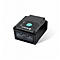 Scanner de codes-barres noir avec bouton vert. Lettrage Hawkiong.