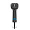 Dunkler Handheld-Barcode-Scanner mit blauen Akzenten und Kabel. Oben Logo.
