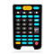Clavier noir avec des touches bleues et orange et des lettres blanches. Comprend : lettres, chiffres, touches de fonction, touches fléchées et bouton d'alimentation.