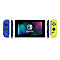Nintendo Switch Konsole mit blauem linkem und neongelbem rechtem Joy-Con Controller vor weißem Hintergrund.