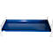 Bac en acier bleu dans un cadre blanc. Le bac est rectangulaire et brillant.