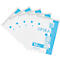 Spiral notebooks arranged in a fan shape with white paper and a blue background. One block reads "SPIRAL BLOCK" and "50 sheets".
