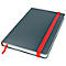 Graues Notizbuch mit rotem Gummiband. Ein rotes Lesezeichen ragt aus dem Buch. Auf der Vorderseite ist 'LEITZ' zu lesen.