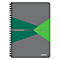 Graues Notizbuch mit Spiralbindung. Auf der Vorderseite befinden sich grüne und hellgrüne Dreiecke. Der Text 'The Office Notebook' ist zu sehen.