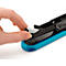 Close-up of a hand inserting a staple into a black stapler with a turquoise base.