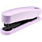 Light purple stapler with black interior. The name of the manufacturer can be seen on the stapler.