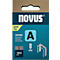 Produktverpackung mit Heftklammern, Beschriftung: Novus, 8 mm, 1800 Stück.