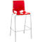 Roter Barhocker aus Kunststoff mit Chromgestell.